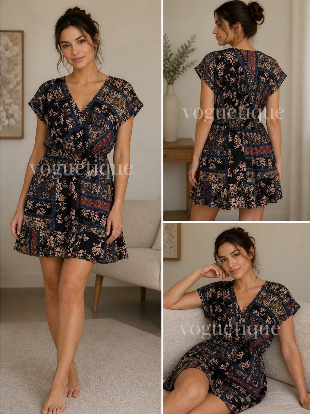 Lavender brown 100% silk mini dress
